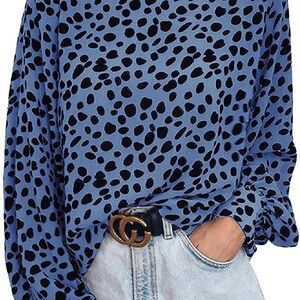 Elegant Blue Leopard Print Women's Blouse